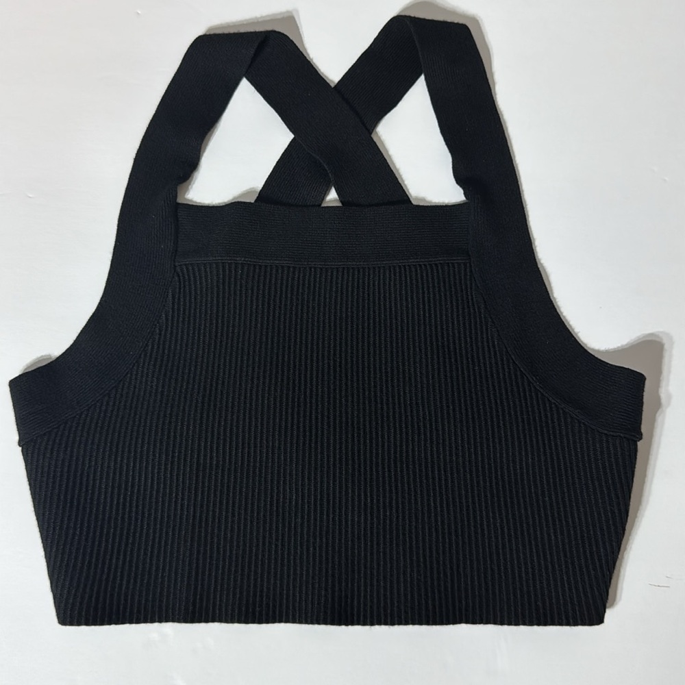 House of Harlow 1960 Black Womens Wide Strap Ribbed Knit Crop Top Size Medium - Picture 2 of 7